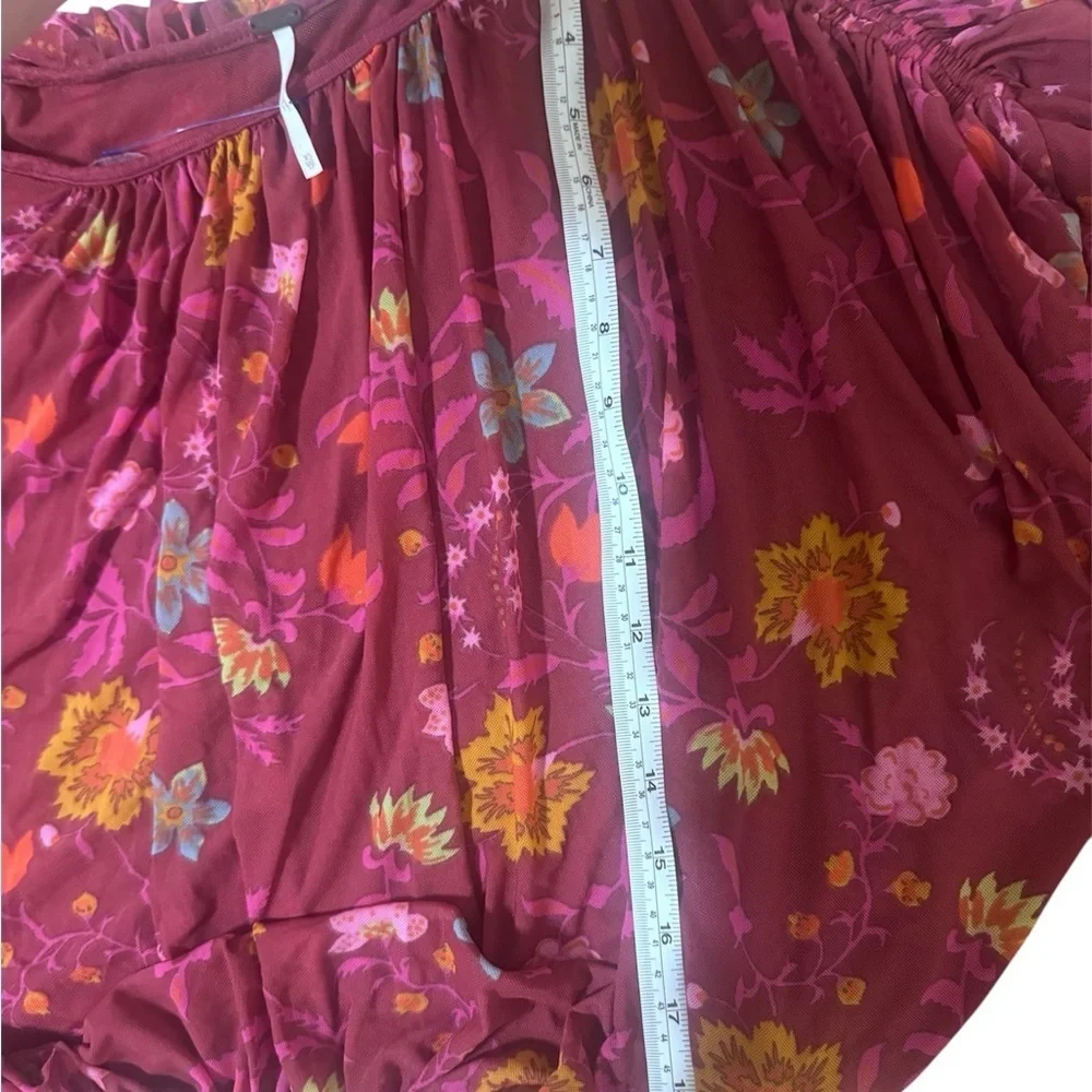 Free People Floral Blouse - Burgundy and Yellow
